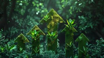 AI generated upward-pointing arrows made of lush green grass, symbolizing eco-friendly progress, sustainable development, and positive environmental growth trends photo