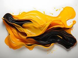 AI generated Abstract Black and Yellow Paint Liquid Splashes. Art Paint Pattern Ink Texture. Generative Ai photo