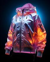 AI generated Colorful Holographic Chrome Jacket. Iridescent Metallic Hoodie. Generative Ai photo