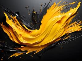 AI generated Abstract Black and Yellow Paint Liquid Splashes. Art Paint Pattern Ink Texture. Generative Ai photo