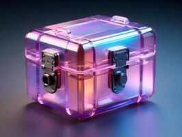 AI generated Colorful Holographic Safe Box Isolated on Gradient Background. Data Security Box. Generative Ai photo