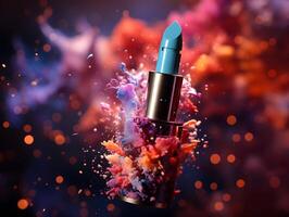AI generated Exotic and Colorful Lipstick on Glowing Bokeh Background. Generative Ai photo
