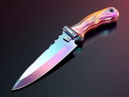 AI generated Colorful Holographic Knife Isolated on Transparent Background. Metallic Dagger. Generative Ai photo