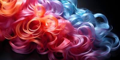 AI generated Colorful Wavy Women's Hair Isolated on Transparent Background. Iridescent and Glossy Wig. Generative Ai photo