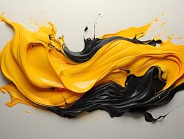 AI generated Abstract Black and Yellow Paint Liquid Splashes. Art Paint Pattern Ink Texture. Generative Ai photo