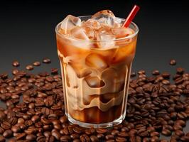 AI generated Iced Coffee with Ice Cubes on Top. Refreshing Drink with Clean Background. Generative Ai photo