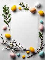 AI generated easter card with eggs, minimalistic easter card template, happy easter card, easter copyspace template photo