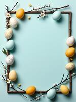 AI generated easter card with eggs, minimalistic easter card template, happy easter card, easter copyspace template photo