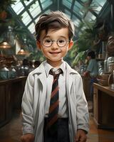 AI generated Little Doctor in Uniform. Scientist Boy. Generative Ai photo