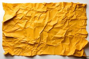 AI generated Yellow Crumpled Paper Texture Background. Generative Ai photo