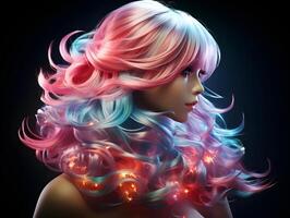 AI generated A Woman with Beautiful Colorful Wavy Hair. Generative Ai photo