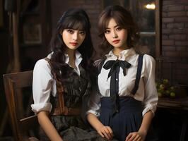 AI generated Stunning Asian Girls Dressed in Vintage Clothes. Generative Ai photo