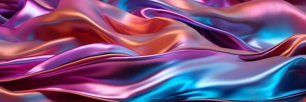 AI generated Wavy and Colorful Holographic Silk Background. Glossy and Iridescent Smooth Texture. Generative Ai photo