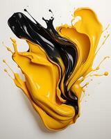 AI generated Abstract Black and Yellow Paint Liquid Splashes. Art Paint Pattern Ink Texture. Generative Ai photo