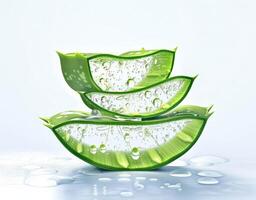 AI generated Stack of Aloe vera sliced with gel dripping isolated on white background photo