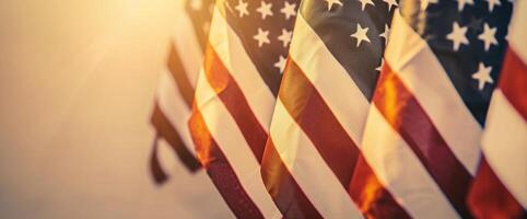 AI generated An American Flag Unfurls with Grace, a Symbolic Image Perfect for Memorial Day, 4th of July, or Labour Day, Evoking a Sense of National Pride and Unity photo