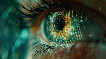 AI generated A human eye with a microchip inside. photo