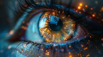 AI generated A human eye with a microchip inside. photo