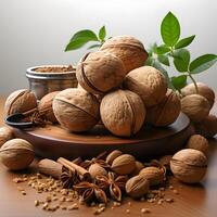 AI generated Pile of Nutmeg Isolated on White Background. Generative Ai photo