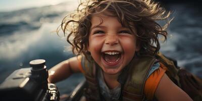 AI generated Happy and Cheerful Child Playing Water Gun. Generative Ai photo