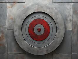 AI generated Red Target Symbol on Concrete Background with Grunge Effect. Aim Sign. Generative Ai photo