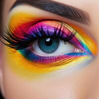 AI generated Beautiful model with amazing colourful eye make up photo