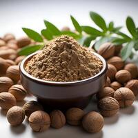 AI generated Pile of Nutmeg Isolated on White Background. Generative Ai photo