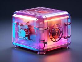 AI generated Colorful Holographic Safe Box Isolated on Gradient Background. Data Security Box. Generative Ai photo