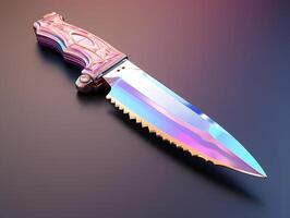 AI generated Colorful Holographic Knife Isolated on Transparent Background. Metallic Dagger. Generative Ai photo