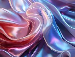 AI generated Wavy and Colorful Holographic Silk Background. Glossy and Iridescent Smooth Texture. Generative Ai photo