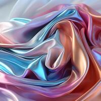 AI generated Wavy and Colorful Holographic Silk Background. Glossy and Iridescent Smooth Texture. Generative Ai photo