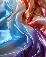 AI generated Wavy and Colorful Holographic Silk Background. Glossy and Iridescent Smooth Texture. Generative Ai photo