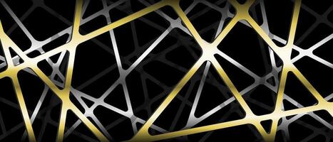 Abstract silver gold line mesh geometric overlap on black design modern futuristic background vector