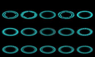 Set of 3D sci fi blue circle user interface elements technology futuristic design modern creative on black background vector