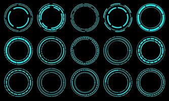 Set of sci fi blue circle user interface elements technology futuristic design modern creative on black background vector