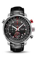 realista reloj reloj cronógrafo plata negro cara tablero cuero Correa blanco rojo número en aislado diseño clásico lujo vector