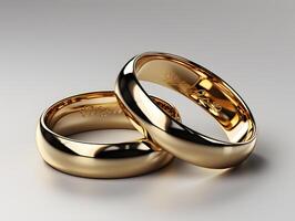 ai generado par de lujo y elegante oro Boda anillos lujo oro joyas. generativo ai foto