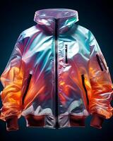 AI generated Colorful Holographic Chrome Jacket. Iridescent Metallic Hoodie. Generative Ai photo