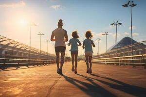 AI generated Happy Family Jogging Together in the Morning. Family Running Outdoors. Generative Ai photo