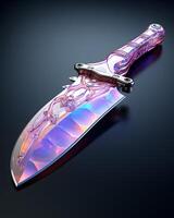 AI generated Colorful Holographic Knife Isolated on Transparent Background. Metallic Dagger. Generative Ai photo