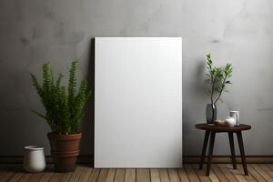 AI generated Blank White Poster Frame Mockup on the Wall. Empty Photo Frame. Generative Ai