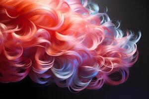 AI generated Colorful Wavy Women's Hair Isolated on Transparent Background. Iridescent and Glossy Wig. Generative Ai photo