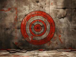 AI generated Red Target Symbol on Concrete Background with Grunge Effect. Aim Sign. Generative Ai photo