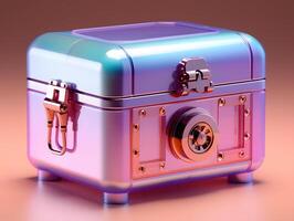 AI generated Colorful Holographic Safe Box Isolated on Gradient Background. Data Security Box. Generative Ai photo