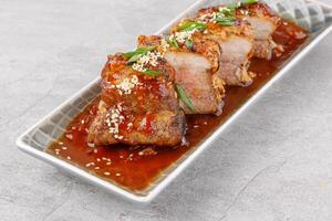 roasted appetizing pork on a stone background studio food photo 12