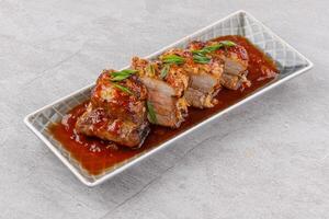 roasted appetizing pork on a stone background studio food photo 4