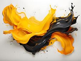 AI generated Abstract Black and Yellow Paint Liquid Splashes. Art Paint Pattern Ink Texture. Generative Ai photo