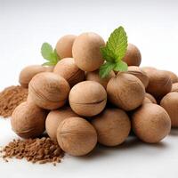 AI generated Pile of Nutmeg Isolated on White Background. Generative Ai photo