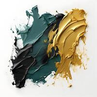 AI generated Luxury Abstract Paint Fluid Background in Green, Black and Gold. Art Paint Pattern Ink Texture. Generative Ai photo