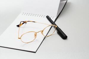 Poster of glasses on pastel background. Optics. Vision. photo